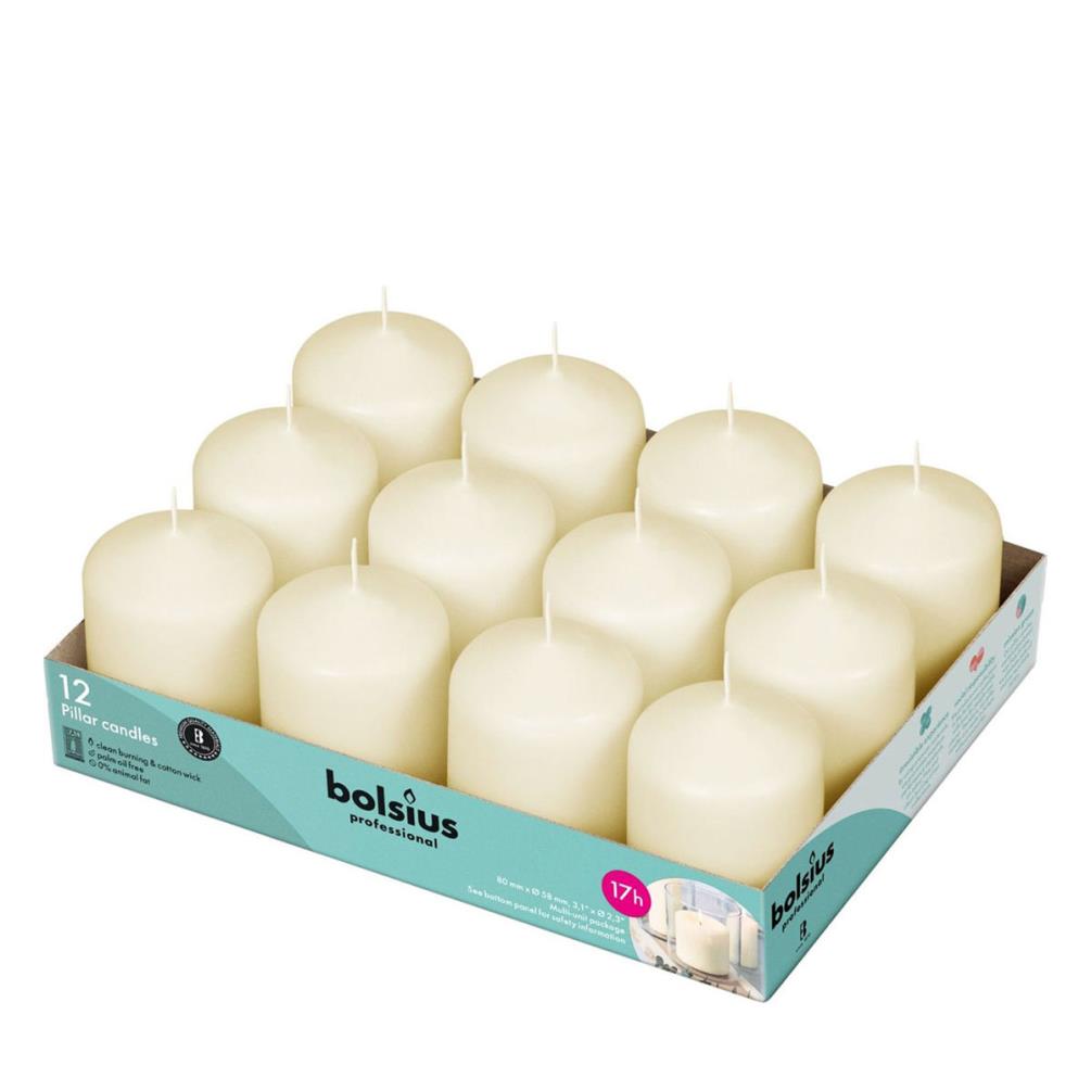 Bolsius Ivory Professional Pillar Candle  8cm x 6cm (Pack of 12) £16.64